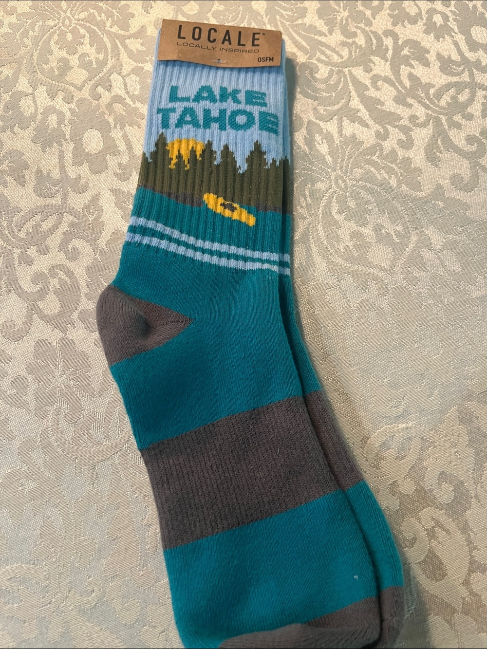 CALE Teal & Gray Lake Tahoe Graphic Crew Socks